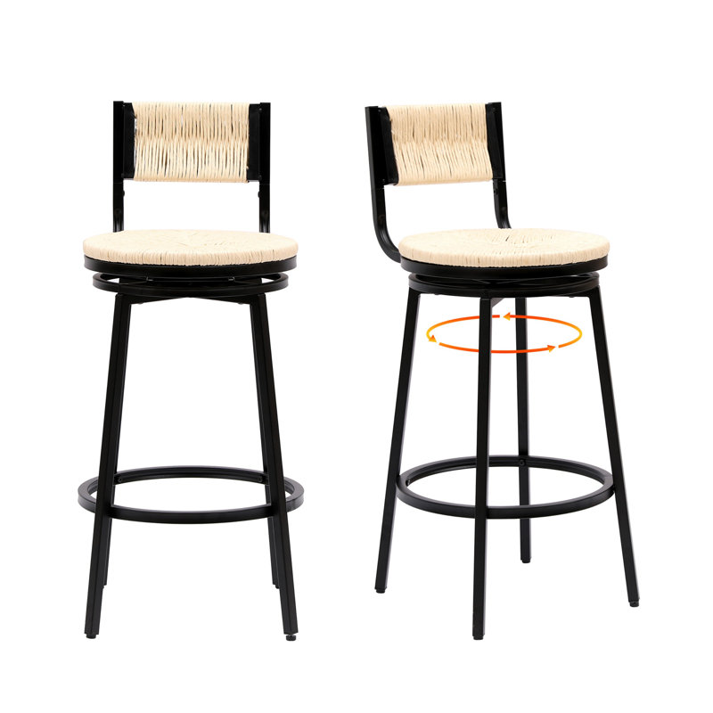 Set of 2 Bar Height Bar Stools, Cream