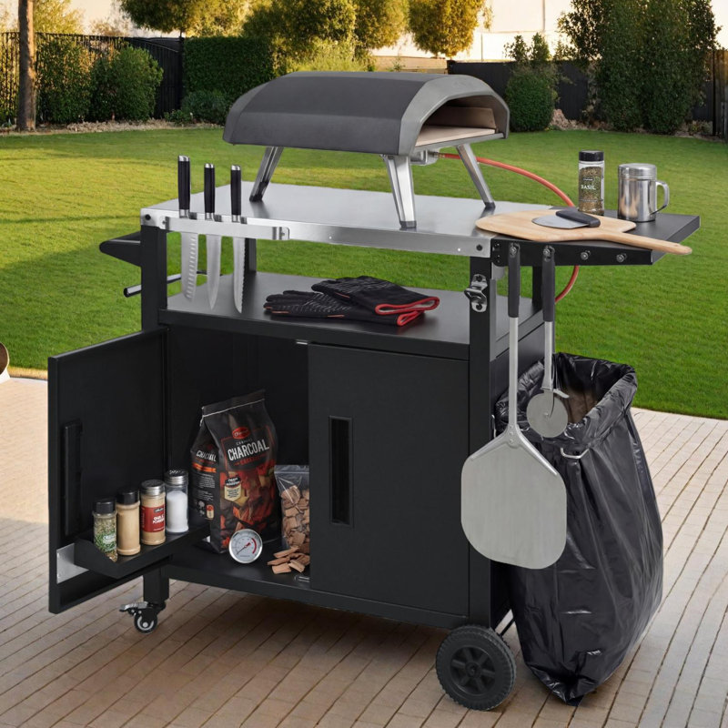 Chariot de barbecue extérieur avec armoire de rangement et table pliable pour barbecue