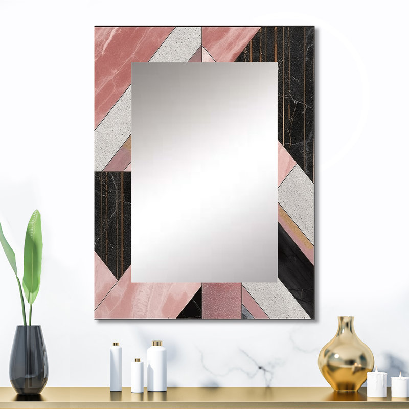 Kincheloe Marble Granite Agate With Touches Of Gold XI - Geometric Mirror, Modern Unique Wall Mirror, Printed Metal Art