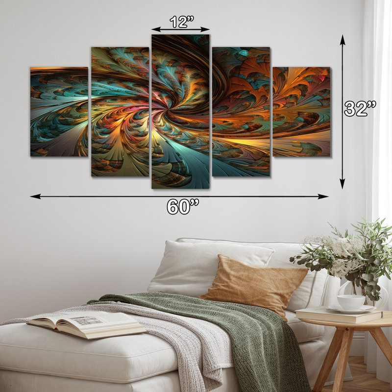 Arc-en-ciel foncé fractal spirale III - décoration murale fractales - 5 panneaux