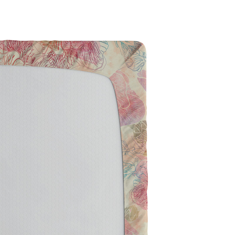 Drap-housse Ambesonne, Rose pâle / pêche / motif floral corail, Drap-housse pour lit simple TG