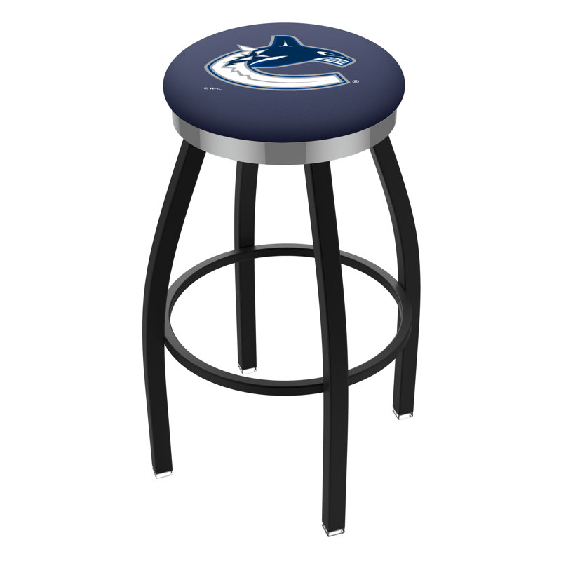 NHL 25" Swivel Bar Stool with Cushion, Vancouver Canucks, Chrome, Black Wrinkle