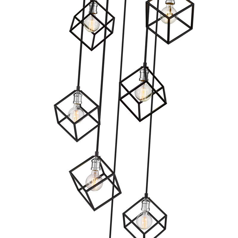 Luminaire suspendu géométrique à 7 lumières Grgies, Noir mat / nickel brossé