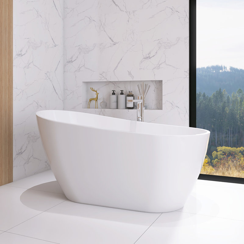59" X 30.7" Freestanding Tub Acrylic Soaking Bathtub