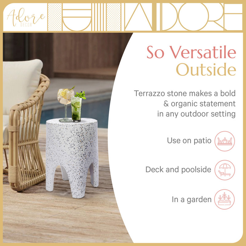 Martini White and Gray Terrazzo Round End Table