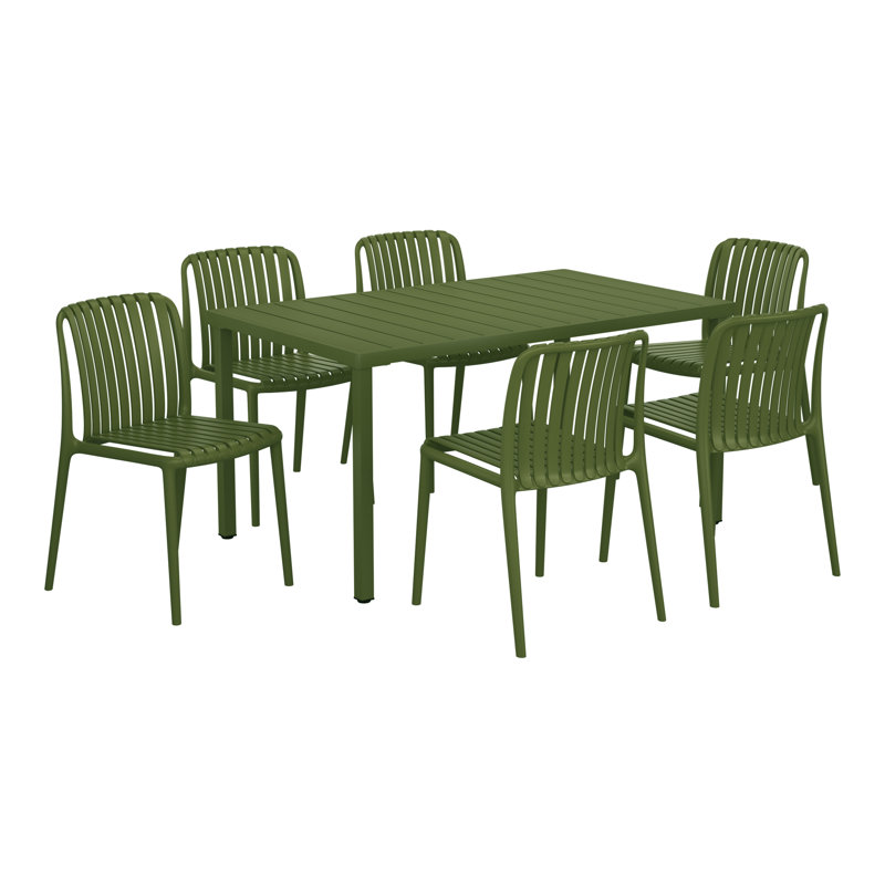 6-Person Outdoor Rectangular Dining Set, Green