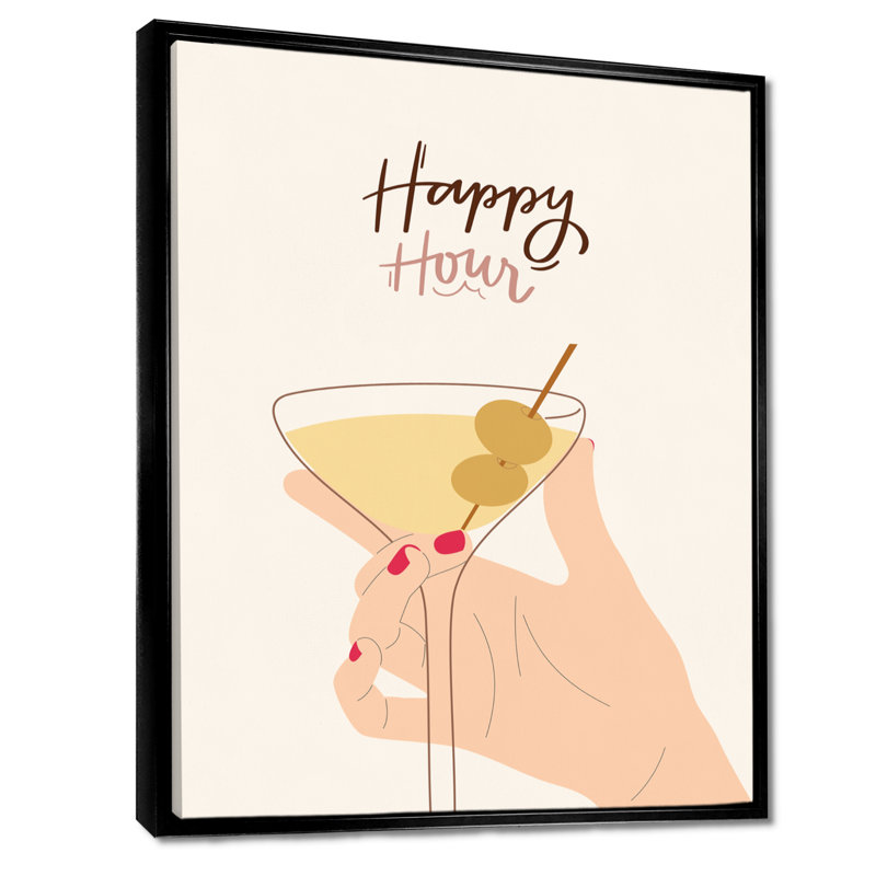 Happy Hour Martini - Art mural cocktails, Cadre flottant noir, H 44 po x l 34 po
