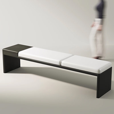 White Solid Wood Upholstered Bench