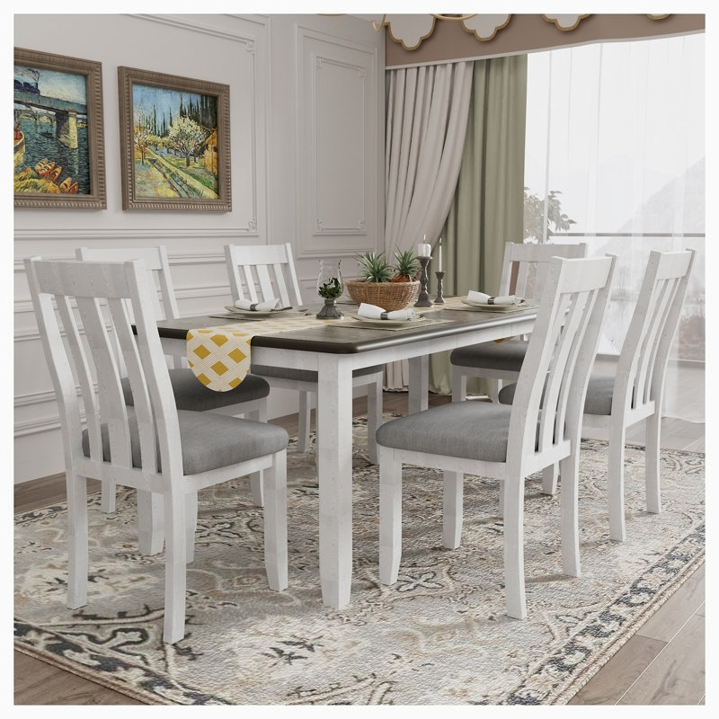 Margetts Dining Table Set With Extendable Table And 6 Upholstered Chairs with Leaf,dining room set,dinning table set