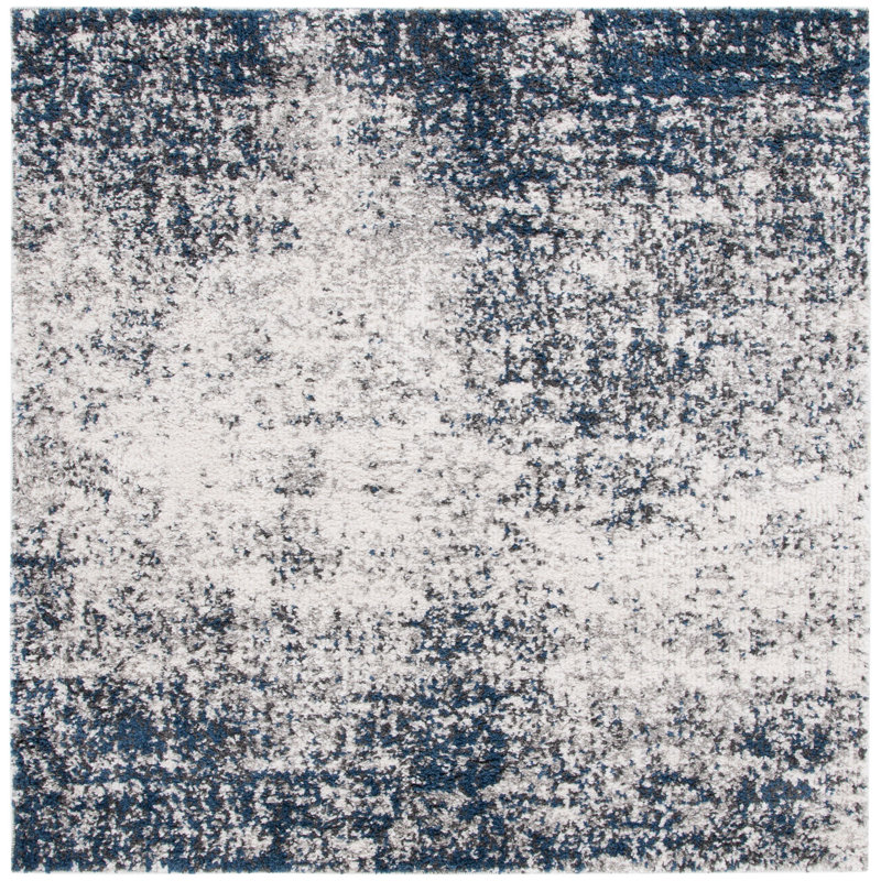 Tapis à poils longs Mertens 112 ivoire / bleu marine, Carré 6 pi 7 po