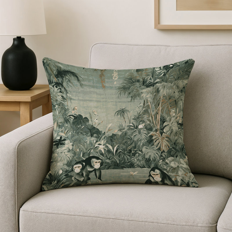 Coussin décoratif intérieur / extérieur gris Modern Modern, Carré 20 po, Motif floral vert 2