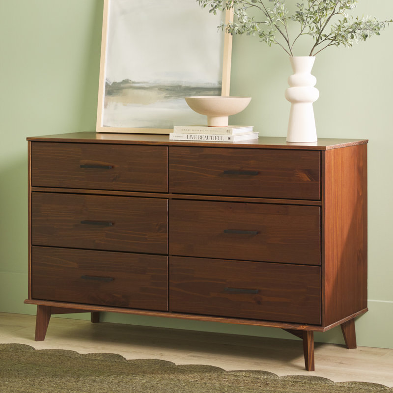 Modern Solid Wood 6-Drawer Dresser with Metal Handles