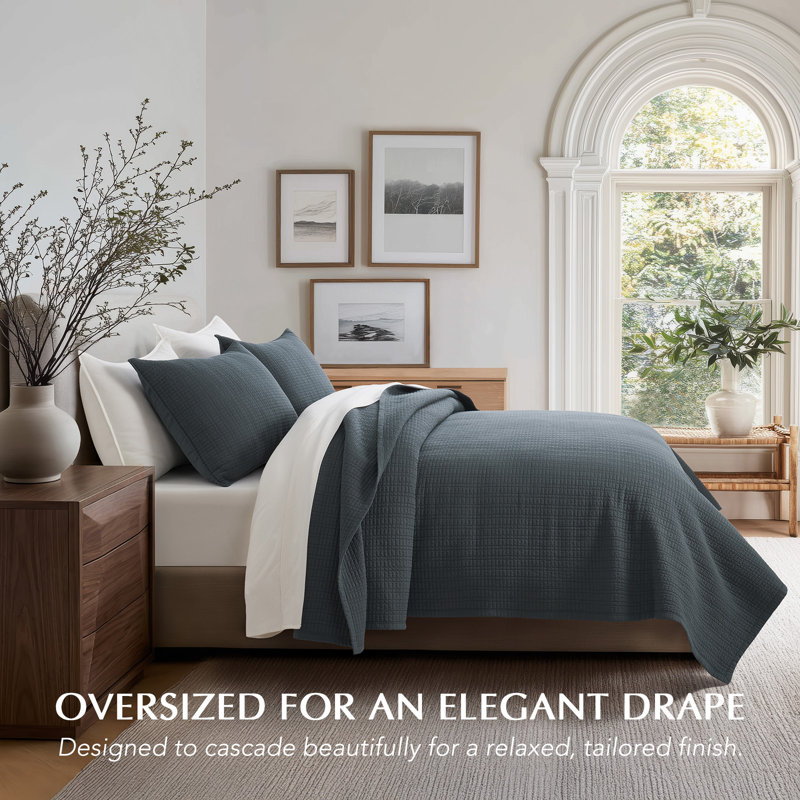 Evergrace 100% Cotton Quilt, Pre-Washed Modern Grid Stitch Lightweight Bedspread Coverlet For All Season, Oversized 3-Piece Quilt Set With 2 Pillow Shams