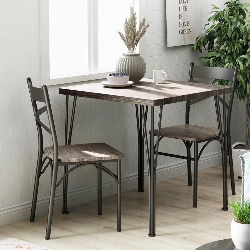Apollonia Dining Set, Gray/Dark Bronze, 3 Pieces: 1 Table, 2 Chairs
