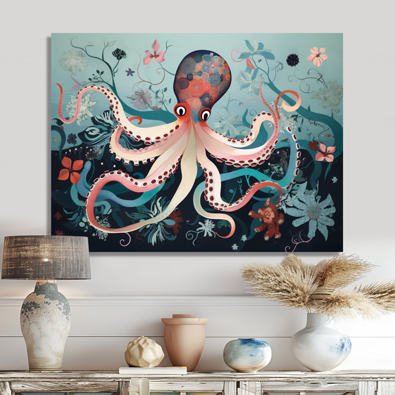 Pieuvre profonde mer rétro - pieuvre / calmar, Toile tendue, H 12 po x l 20 po