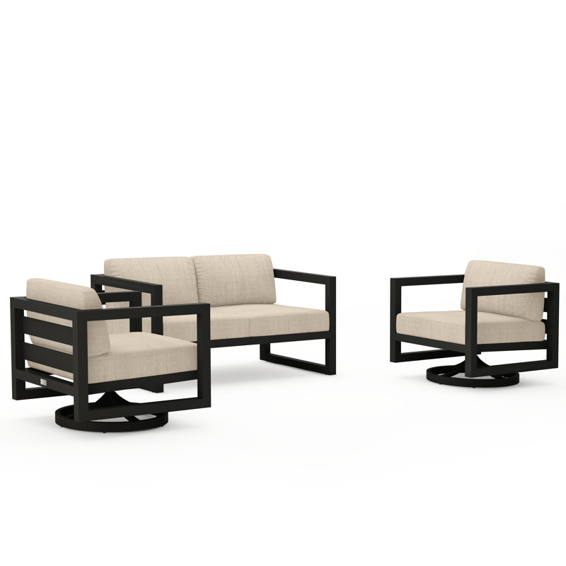 Avion 3 Piece Loveseat Set With Swivel, Slate, Canvas Flax Sunbrella® Canvas