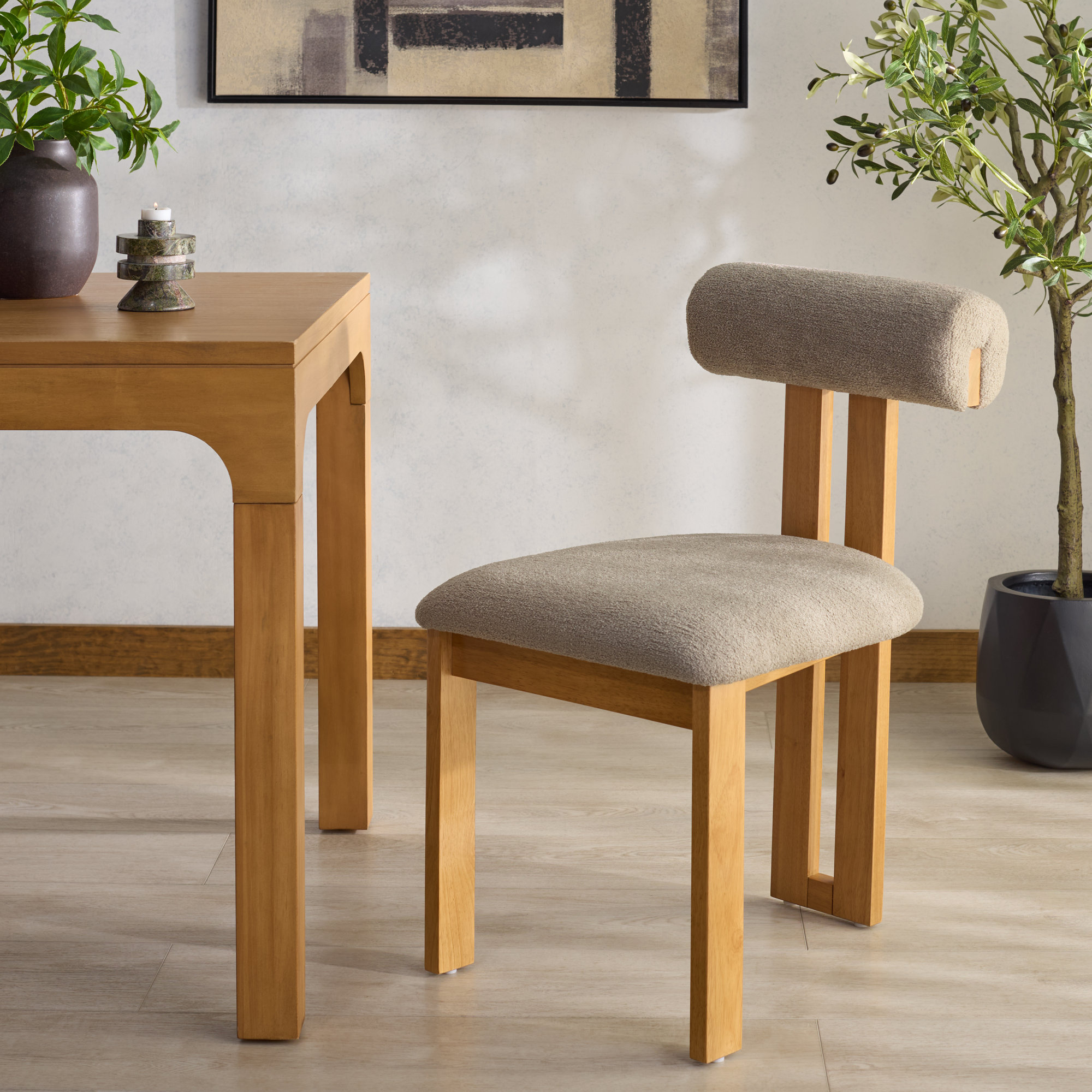 Dellar Boucle Upholstered Back Dining Chair, Brown