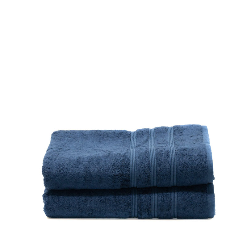Ensemble de serviettes de bain 2 pièces en coton / rayonne de bambou, Bleu marine