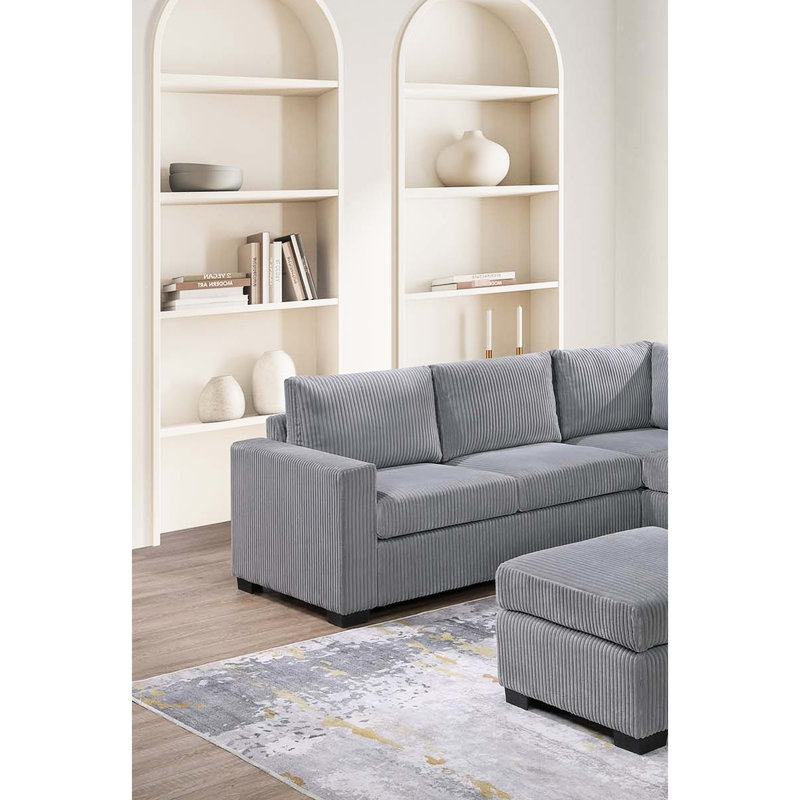 Velours côtelé gris contemporain 4pc avec dossier et pieds à profil bas pour un siège à la maison élégant