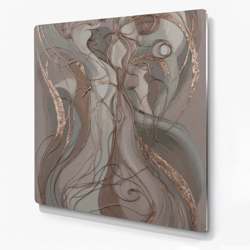 Abstrait art figuratif gris en métal 96, H 32 po x l 32 po