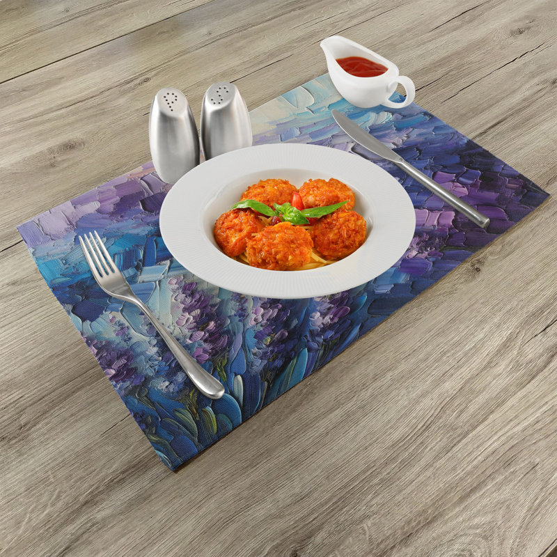Azure Blue and Lilac Abstract Polyester Rectangle Placemats Set of 4