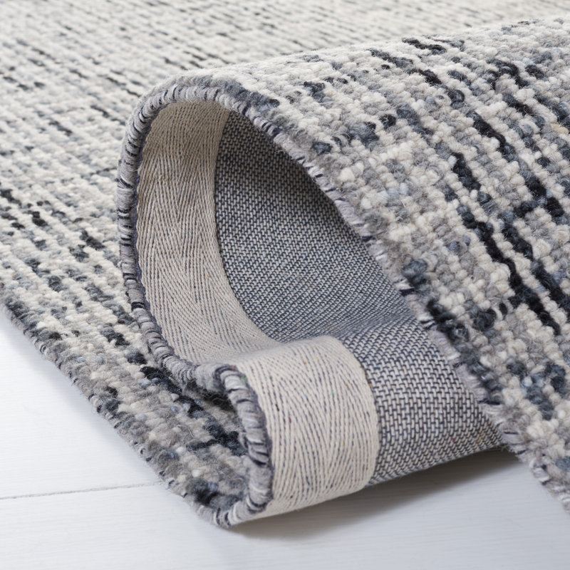 Tapis gris foncé en laine touffeté à la main Irven, Rectangle 9 pi x 12 pi
