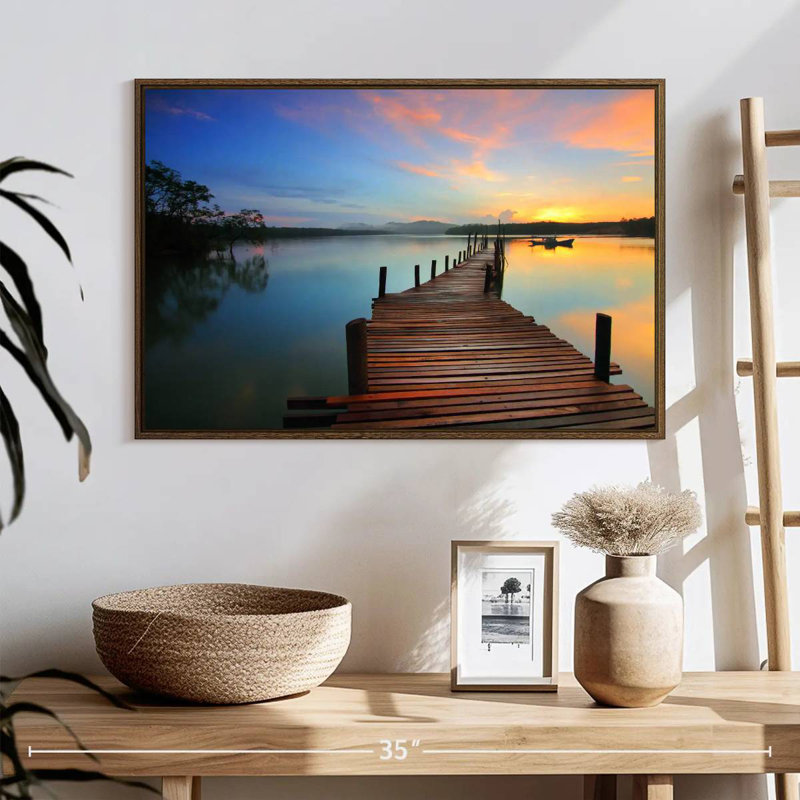 Lac Michigan, 25 po x 17 po, Cadre flottant en noyer