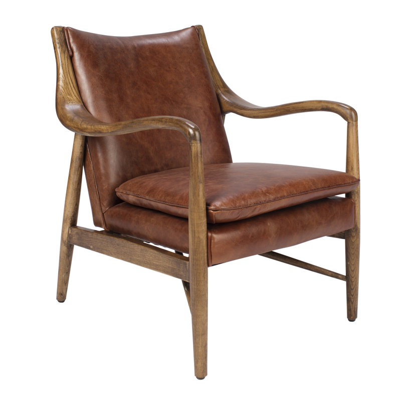 Kareem Club Chair Brown, Brown Genuine Leather