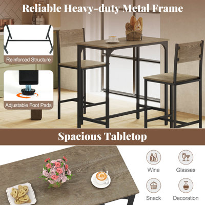 Ensemble de 3 tables de bar et chaises avec 2 tabourets de bar pour les petits espaces