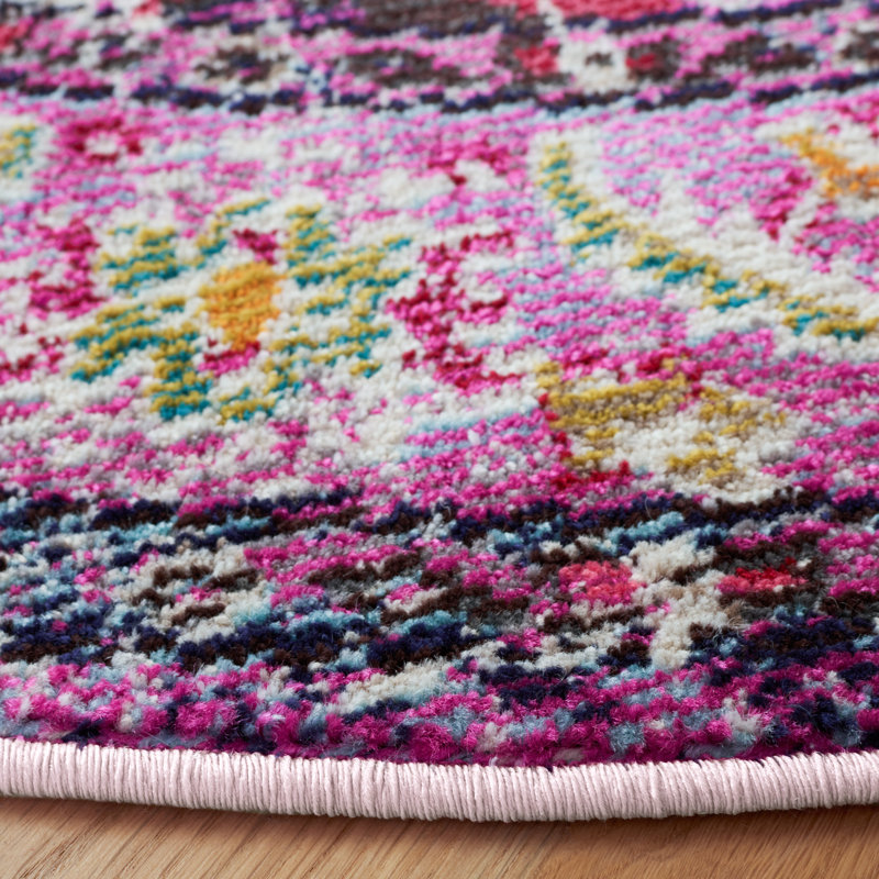 Almyra Oriental Area Rug, Round 6'7", Violet/Fuchsia