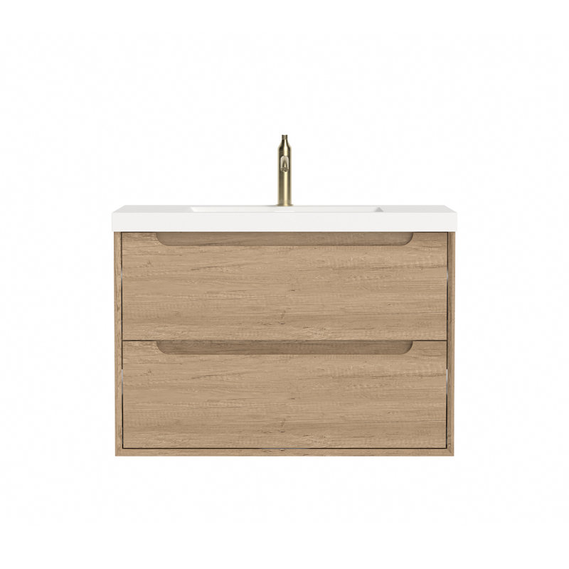 Meuble-lavabo simple mural moderne de 91 cm (36 po) au fini chêne naturel et lavabo intégrée., 36