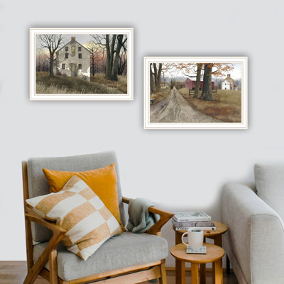 Trendy Decor 4U 2- Piece Vignette The Old Mill & A Road Home White Framed Wall Art For Living Room, Bedroom Wall Art Print For Home Decor By Billy Jacobs