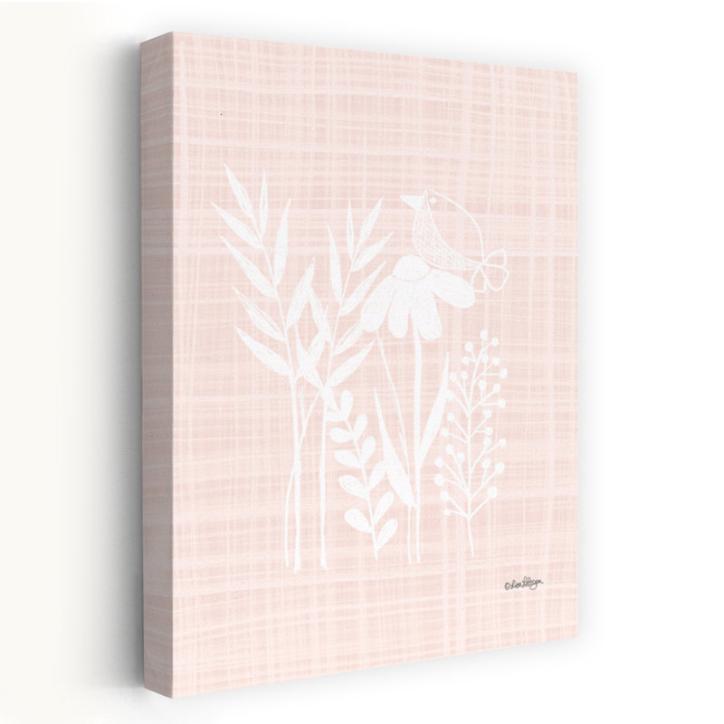 Happy Florals I, art contemporain avec fleur d'oiseau, H 24 po x l 16 po