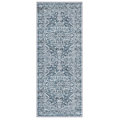 Vintage Washable Runner Rug, 2X6 Blue White Runners For Hallways Non-Slip Kitchen Rugs Ultra Soft Printed Distressed Floral Floor Carpet For Laundry Bedroom Living Room Nursery