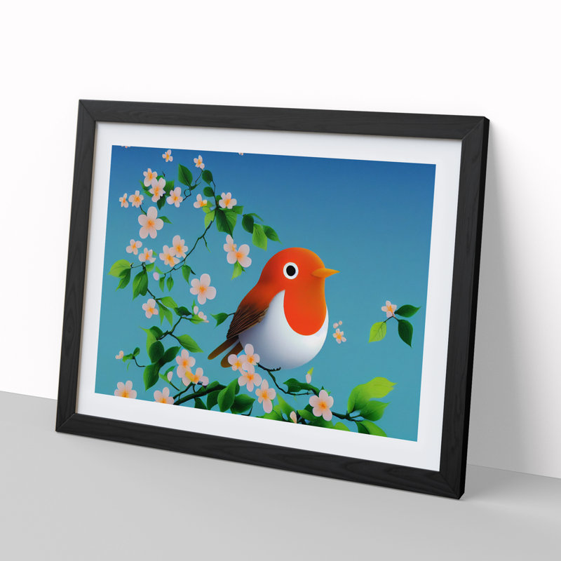 Radiant Robin Bird - Single Picture Frame Print, Black, 46cm H x 64cm W x 2cm D