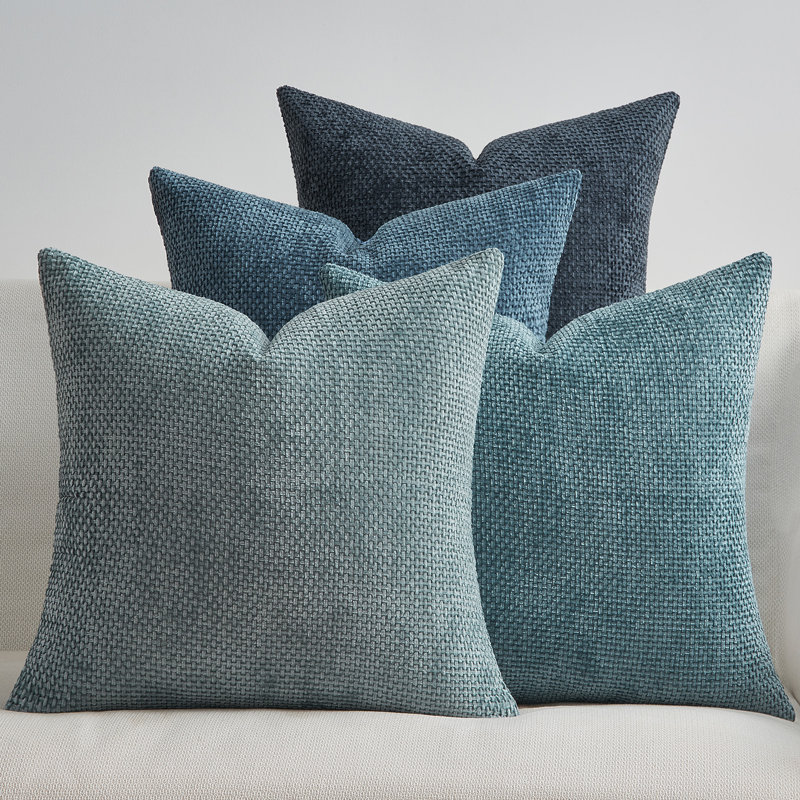  Throw Pillow Covers Soft Decorative Chenille Pillow Covers Cushion Covers, Blue, Square 18"