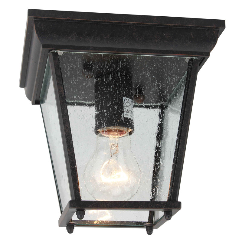 Bronze and Glass Outdoor Flush Mount Ceiling Lantern