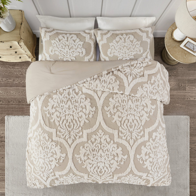 Édredon ravissant de style taupe très grand / très grand en chenille de coton de style Shabby Chic, Taupe