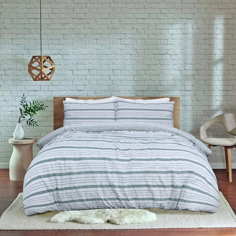 Braylynn Polyester Striped Duvet Cover Set with Pillowcases Included, Single Duvet Cover + 1 Standard Pillowcase, Green