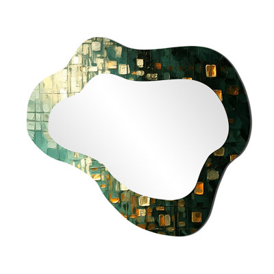 Ambitions Of Dreams Retro Gold And Teal I - Abstract Painting Modern Asymmetrical Wall Mirror