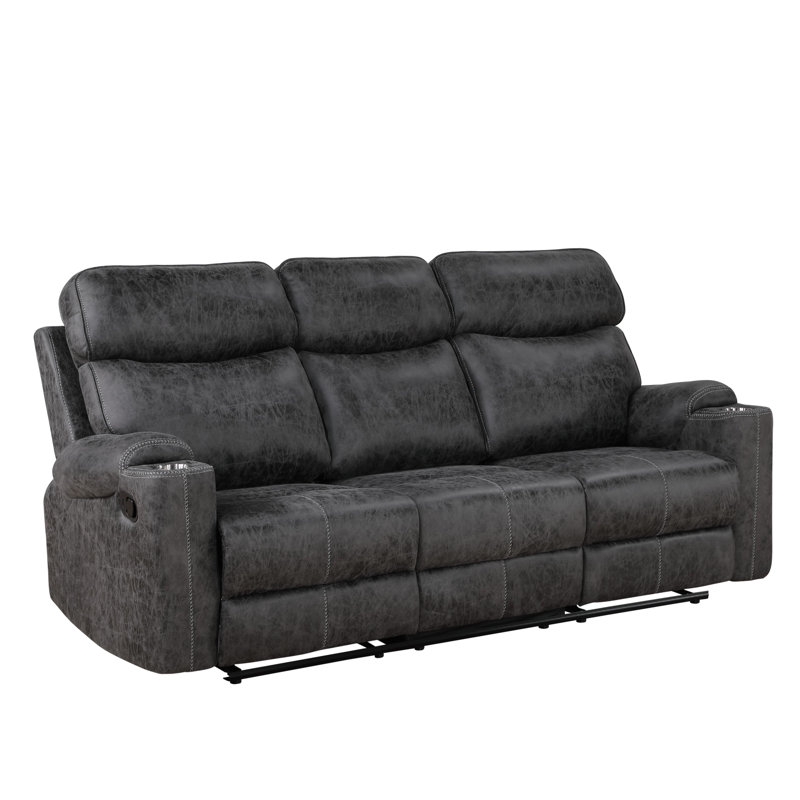 Canapé inclinable manuel en microfibre gris foncé avec porte-gobelet