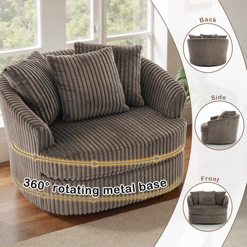 Ultra Plush Faux Rabbit Fur Oversized Swivel Barrel Chair with Three Pillows, Camel