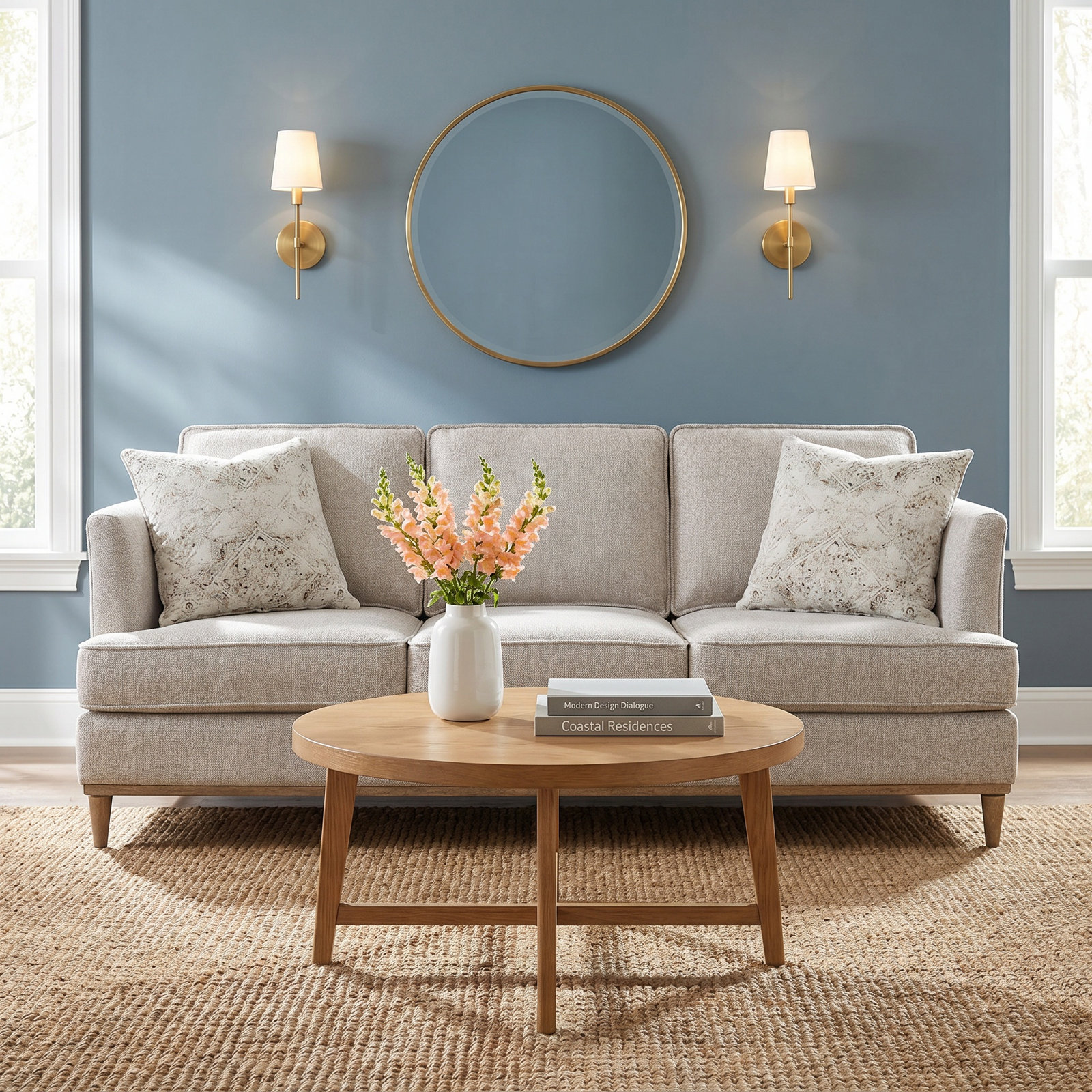 Haley Upholstered Sofa with Pillows, Sand