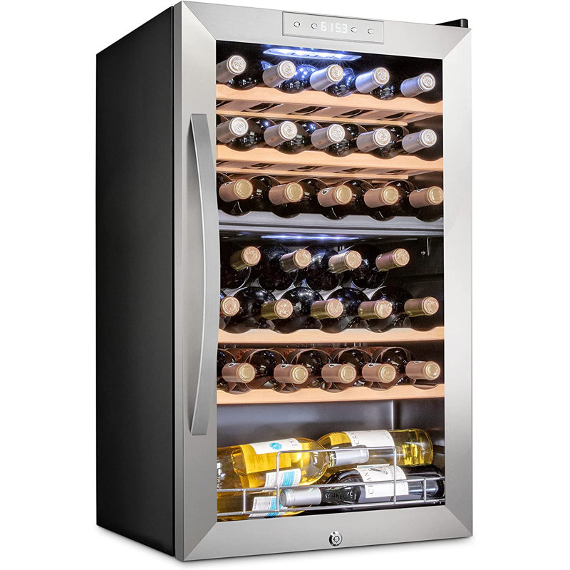 Schmck 33 Bottle Dual Zone Wine Cooler Refrigerator W/Lock - Large Freestanding Wine Cellar For Red