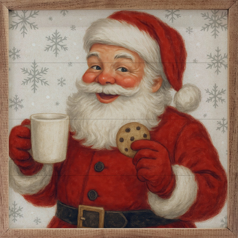 Père Noël rétro avec biscuits et lait, H 12 po x l 12 po