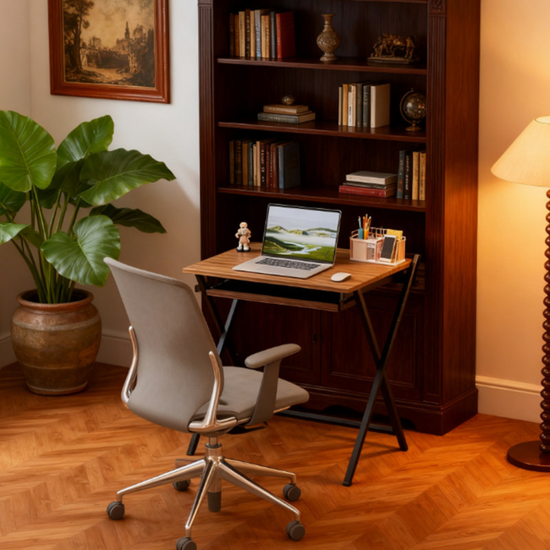 Folding Desk, 34.1" H x 27.6" W x 24.4" D, Walnut