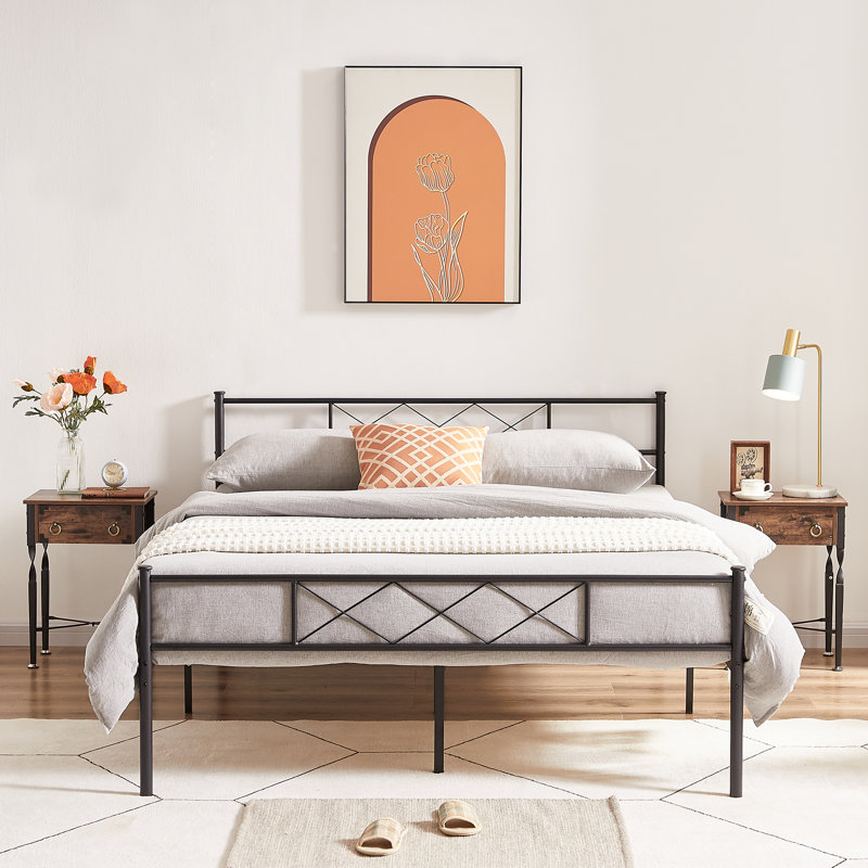 Queen Size Bed Frame, Metal Bed with Headboard, Heavy-Duty Platform Bed, Mattress Foundation with Slats Support, No Box Spring Needed