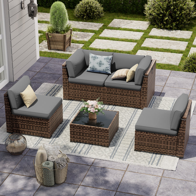 Ensemble de conversation modulaire en rotin pour 4 personnes avec coussins