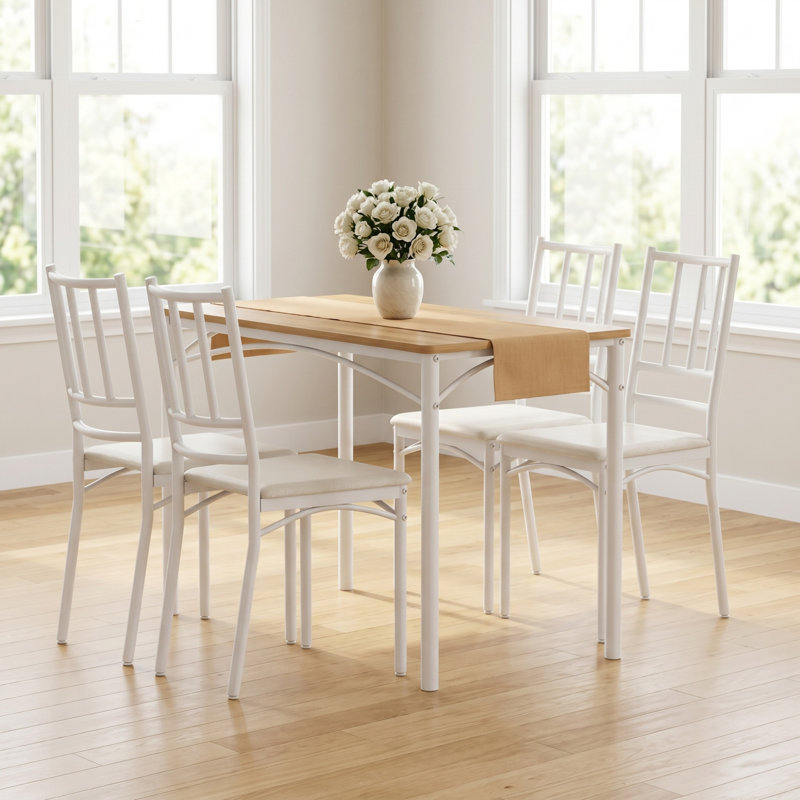 Ensemble de table de salle à manger, Chêne / Blanc, Beige