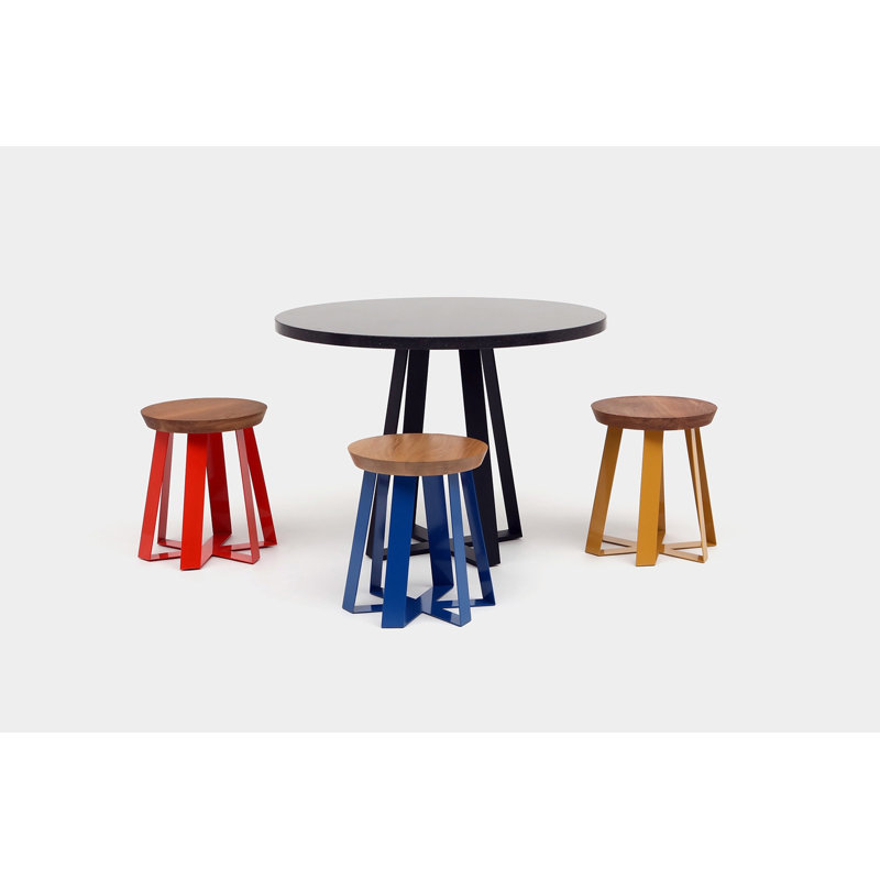 ARS Solid Wood Accent Stool, Yellow Powder-coat, Walnut